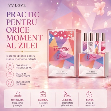 Set 4 Parfumuri Fairytale Glow Collection V.V. Love 35 ml, Puff Puff, Stellar Echoes, Fairytale Glow, Pink Puff, set cadou, pentru Femei - Img 3