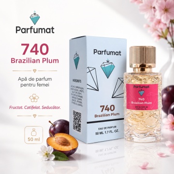 Set Apa de parfum Parfumat 740 Brazilian Plum, Dama, 50 ml si Gentuta cosmetice - Img 3
