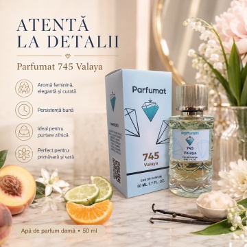 Set Apa de parfum Parfumat 745 Valaya, Dama, 50 ml si Gentuta cosmetice - Img 4