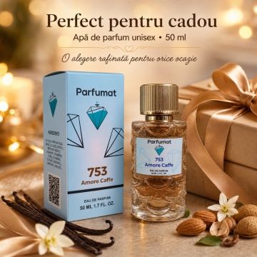 Set Apa de parfum Parfumat 753 Arome Caffe, Unisex, 50 ml si Gentuta cosmetice - Img 5