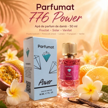 Set Apa de parfum Parfumat 776 Power, Dama, 50 ml si Gentuta cosmetice - Img 4