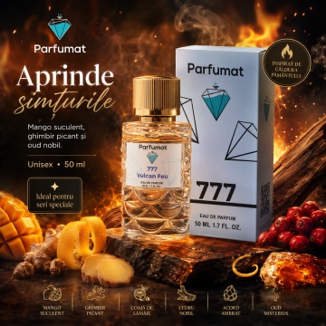 Set Apa de parfum Parfumat 777 Vulcan Feu, Unisex, 50 ml si Gentuta cosmetice - Img 4