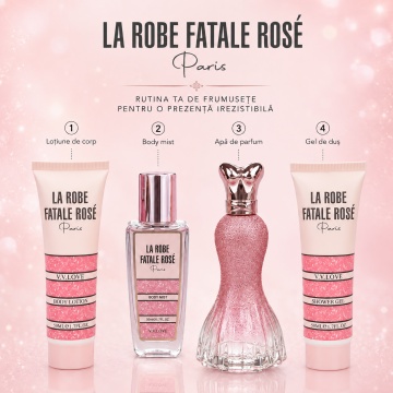 Set Cadou Damă V.V. Love La Robe Fatale Rose 4 Piese, Body Lotion, Body Mist, Eau de Parfum și Shower Gel 4x50 ml, Inspirat din La Petite Robe Noire Guerlain - Img 2