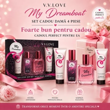 Set Cadou Damă V.V. Love My Dreamboat 4 Piese, Body Lotion, Body Mist, Eau de Parfum și Shower Gel 4x50 ml, Inspirat din Ariana Grande Sweet Like Candy - Img 4