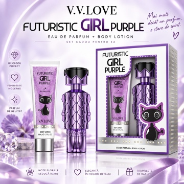 Set Cadou Femei V.V.Love Futuristic Girl Purple, Eau de Parfum 30 ml + Body Lotion 50 ml