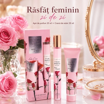 Set L’Eau D’Issay Rose & Rose 2x35 ml, Apă de Parfum Damă 35 ml + Cremă de Mâini 35 ml, Aromă Floral Fructată, Dulce, Ambrată și Moscată, Note de Zmeură, Pară, Piper Roz, Trandafir Bulgăresc, Osmanthus, Cashmeran, Ambră și Paciuli - Img 2