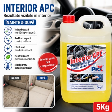 Soluție concentrată pentru curățat interior auto Interior APC PRO X, piele, plastic, vinil, cauciuc și suprafețe vopsite, efect mat, miros plăcut, detailing auto. 5 L, 4x Stickere - Img 6