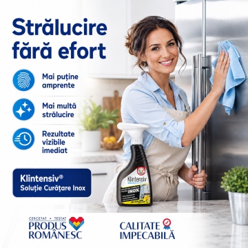 Soluție curățare inox Klintensiv, fără clătire, pentru inox lucios, mat și periat, îndepărtează grăsimea, murdăria și amprentele, finisaj fără urme, 500 ml, 4x Stickere - Img 5
