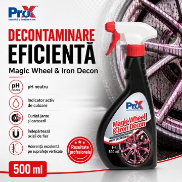 Soluție decontaminare jante și caroserie PRO X Magic Wheel & Iron Decon, fallout remover cu pH neutru, indicator activ roșu, pentru oxizi de fier și depuneri plăcuțe frână, 500 ml, 4x Stickere - Img 6
