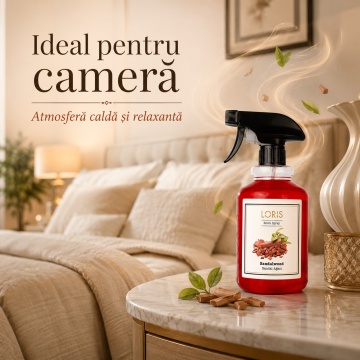 Spray Odorizant Loris Pafum SandalWood, 500 ml, pentru Cameră, Hol, Baie și Auto, Aromă Lemnoasă de Santal - Img 2