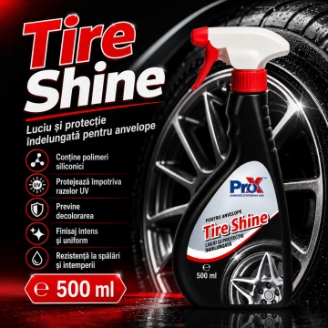 Tratament anvelope PRO X Tire Shine, dressing cu efect lucios și aspect umed, protecție UV, reîmprospătare culoare cauciuc, luciu și protecție îndelungată, 500 ml, 4x Stickere - Img 6