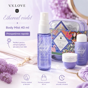 Travel Kit V.V. Love Ethereal Violet, Set Damă cu Body Mist 40 ml, Shower Gel 90 ml și Body Cream 50 ml (Copy 1) - Img 2