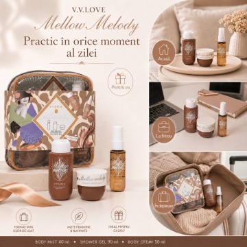 Travel Kit V.V. Love Mellow Melody, Set Damă cu Body Mist 40 ml, Shower Gel 90 ml și Body Cream 50 ml - Img 6