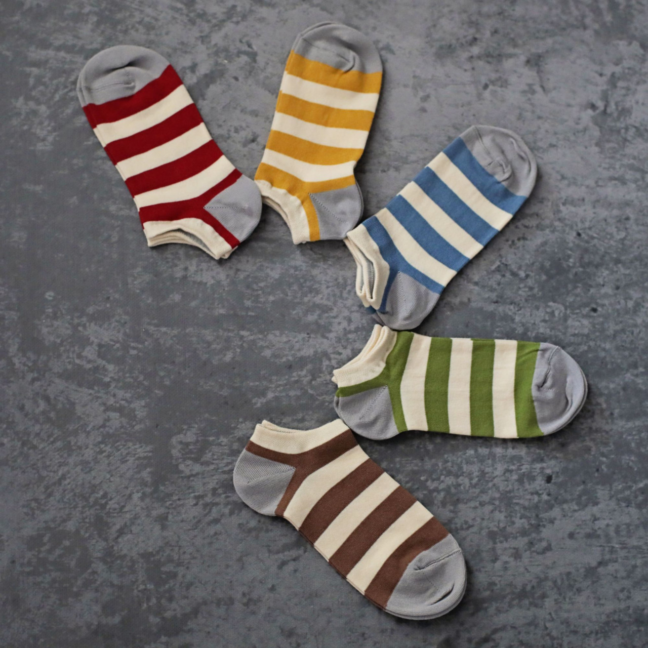 Set 5 perechi Șosete foarte scurte cu dungi colorate din bumbac pieptănat, marime 36-40