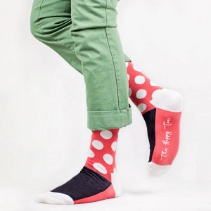 Șosete vesele cu model Half Huge Dots - Red - Img 3