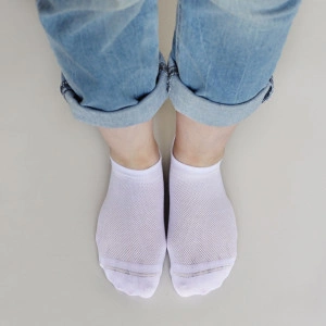 Set 5 perechi Sosete foarte scurte albe tip talpici cu tricot respirabil