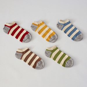 Set 5 perechi Șosete foarte scurte cu dungi colorate din bumbac pieptănat, marime 36-40