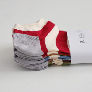 Set 5 perechi Șosete foarte scurte cu dungi colorate din bumbac pieptănat, marime 36-40
