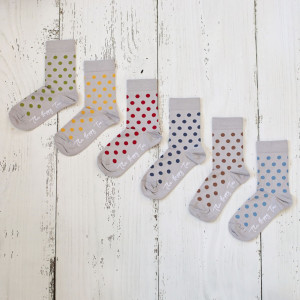 Set 6 perechi Șosete gri cu buline medii multicolor