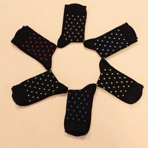 Set 6 perechi Șosete negre cu buline mici multicolor - Img 2