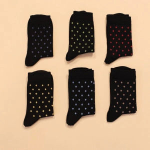 Set 6 perechi Șosete negre cu buline mici multicolor - Img 3