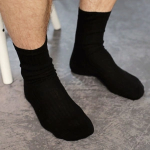 Set 5 perechi Șosete reiate fără presiune negre 100% bumbac tratat antibacterian - Img 2