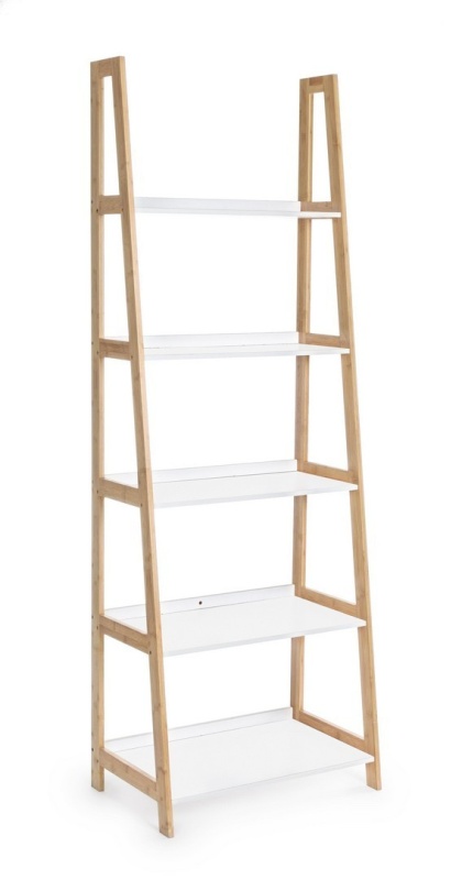 Biblioteca Brooklyn din lemn de bambus alb mat 180 cm
