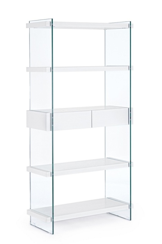 Bibliotecă LINE cu 4 rafturi și 2 sertare albă 180 cm