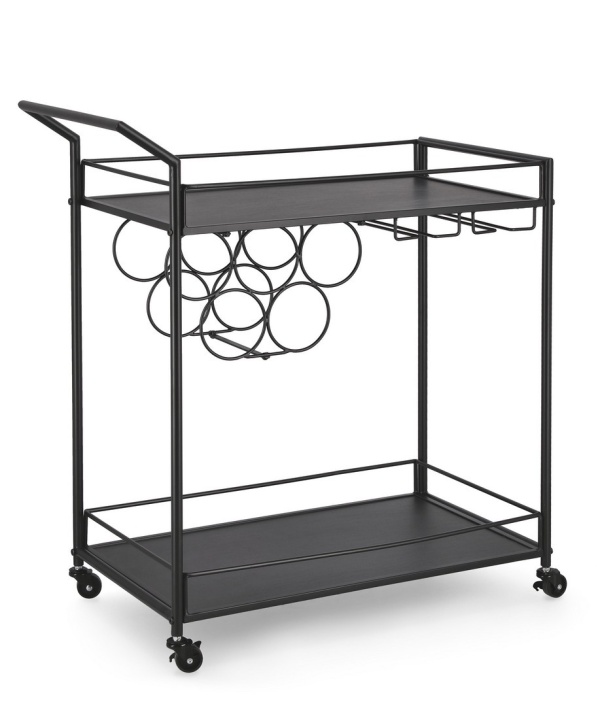 Cărucior bar Isaac, cu roți, din oțel vopsit electrostatic, negru, 74x38x81 cm