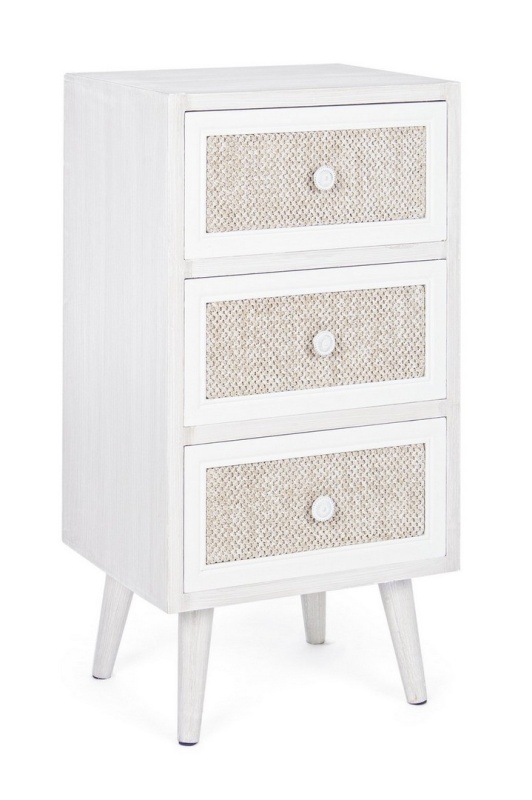 Comodă Montiel cu 3 sertare, din MDF și material textil, 38x30.5x72.5 cm