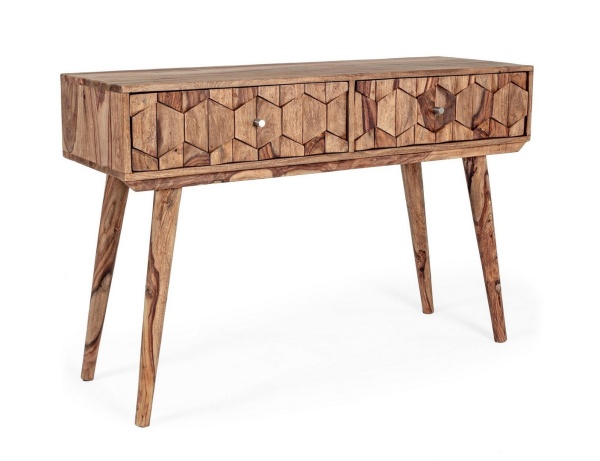 Consolă Kant cu 2 sertare, din lemn de sheesham, finisaj natural, 113x40x77 cm