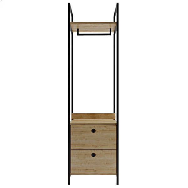 Cuier din pal melaminat cu 2 sertare Gardırop stejar 50x180x 40 cm