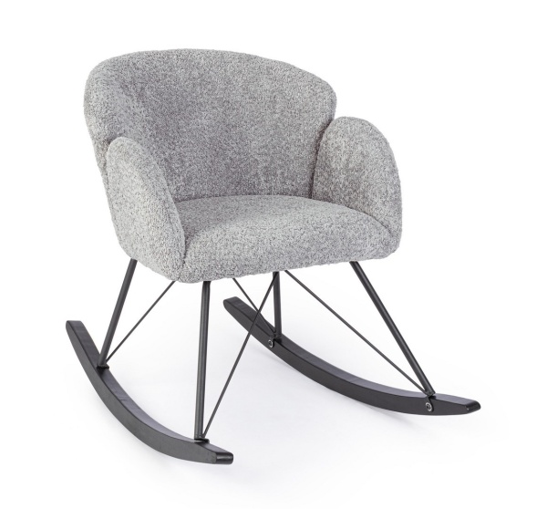 Fotoliu balansoar Sibilla, din poliester efect bouclé, stil vintage, gri deschis, 86 x 62 x 72 cm