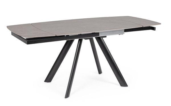 Masă dining extensibilă 119,5-180 cm, pentru 4-6 persoane, blat gresie porțelanată efect marmură, bază oțel, gri/negru