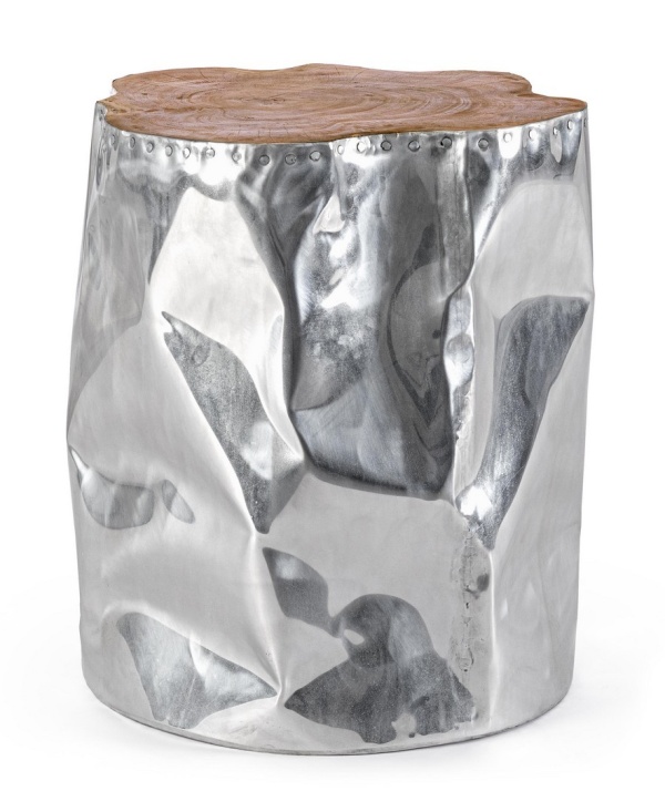 Măsuță de cafea din aluminiu și rădăcină de tec, finisaj nitrocelulozic, 35x35x45 cm