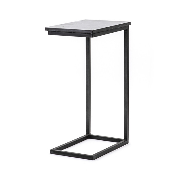 Masuta laterala dreptunghiulara din marmura si metal Edge 40x27x65 cm neagra