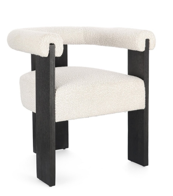 Scaun cu brațe, din material textil buclat, Negru/crem, 70x60x71 cm