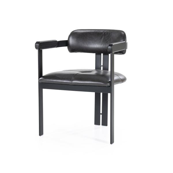Scaun Morris din piele si metal negru
