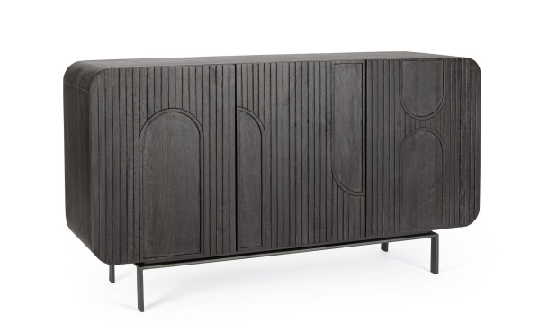 Servanta Orissa, 3 uși, din lemn de mango și oțel, 145x42x82 cm