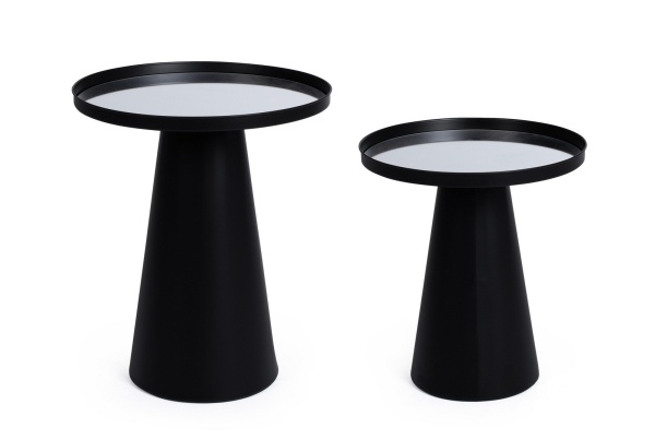 Set 2 măsuțe de cafea Reflex, rotunde, din oțel cu blat din sticlă oglindă, negre