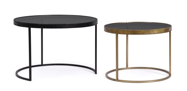 Set 2 Măsuțe de cafea Yamir rotunde, din oțel și sticlă securizată, diametre 60 cm și 75 cm