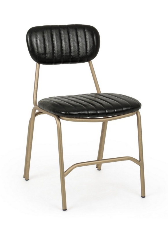 Set 2 scaune tapițate, cu ținte metalice, din piele ecologică și metal, negru, 44 x 55 x 80 cm