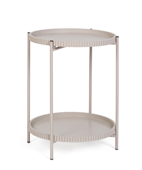 Set de 2 măsuțe de cafea rotunde Herdys, cu cadru din oțel și polițe din MDF, finisaj epoxidic, bej, 42 x 52 cm