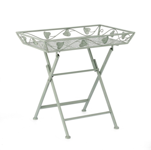 Set de 2 Măsuțe Harriet, dreptunghiulare, pliabile, din oțel, verde salvie, 63x40x60 cm