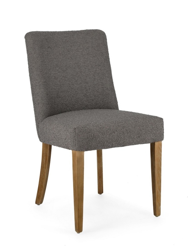 Set de 2 scaune Beatriz, cu ținte metalice, tapițerie din poliester cu efect buclé, gri, 48x57x88 cm