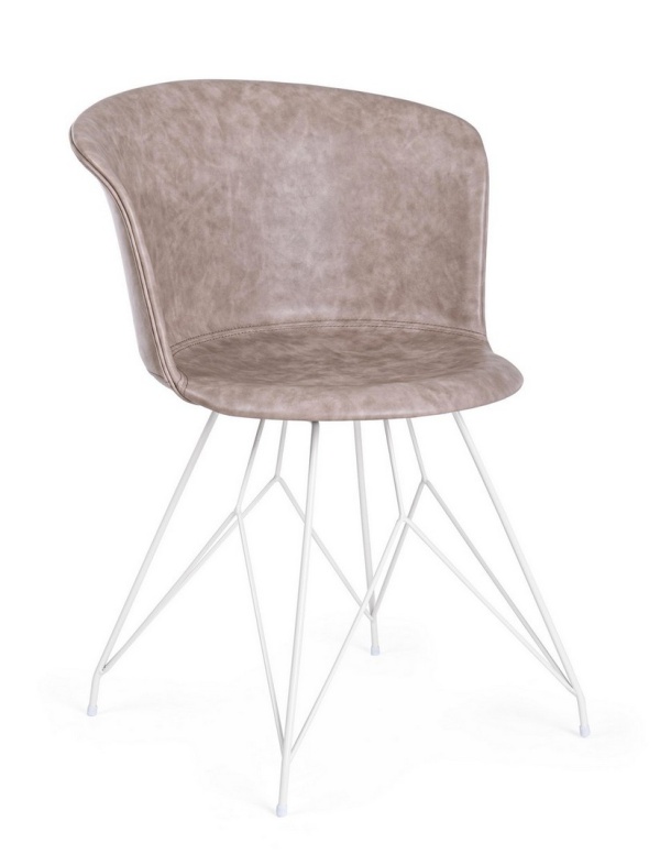 Set de 2 scaune Loft din piele ecologică bej, cadru din oțel alb, 56 x 54 x 76 cm
