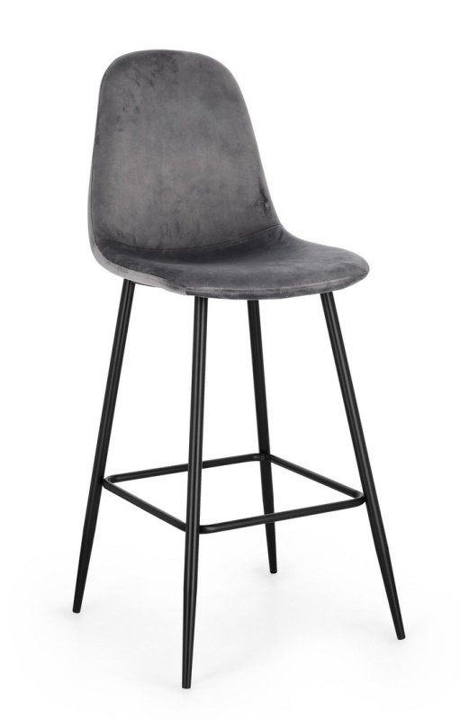 Set de 4 scaune de bar Irelia, cu picioare din oțel negru și tapițerie catifea gri închis, 75 cm