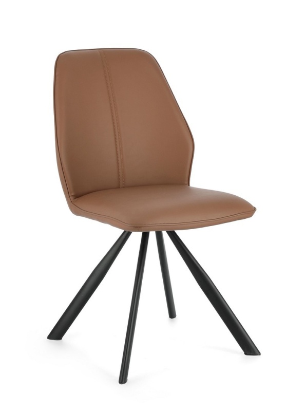 Set de 4 scaune din piele ecologică și picioare din oțel vopsit electrostatic, coniac, 44x62x88 cm
