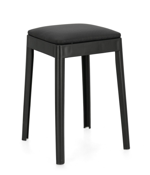 Set de 4 taburete Scooby, din polipropilenă și piele ecologică, negre, 34x34x49 cm