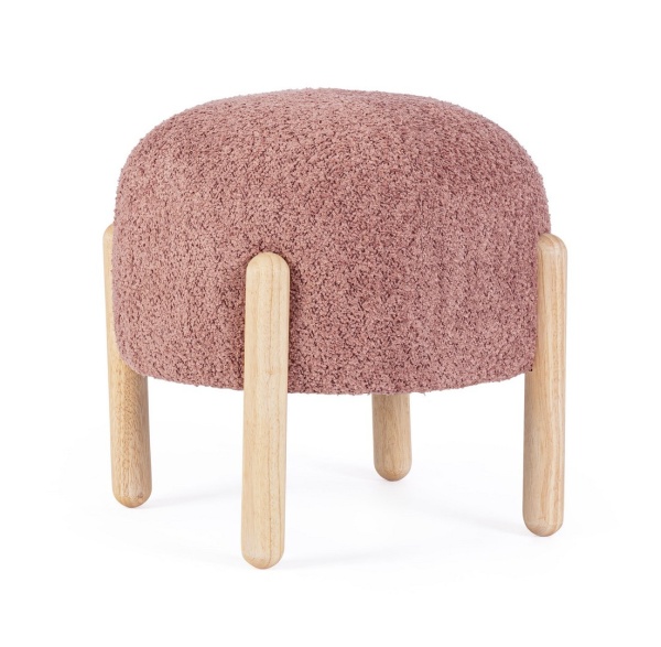 Taburet Dayla, rotund, diametru 45 cm, din poliester cu efect bouclé, roz
